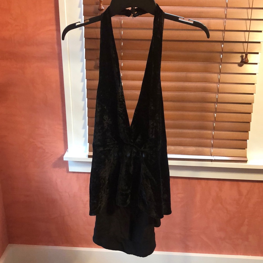 Crushed Velvet Deep V Halter Top